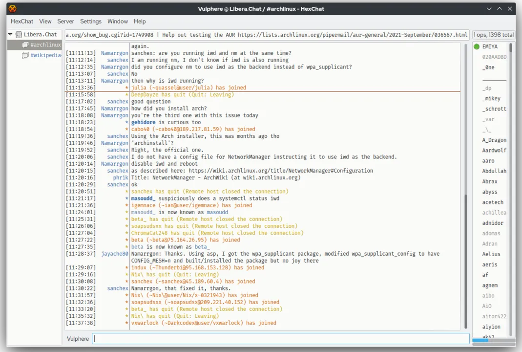 IRC 客户端 HexChat 截图